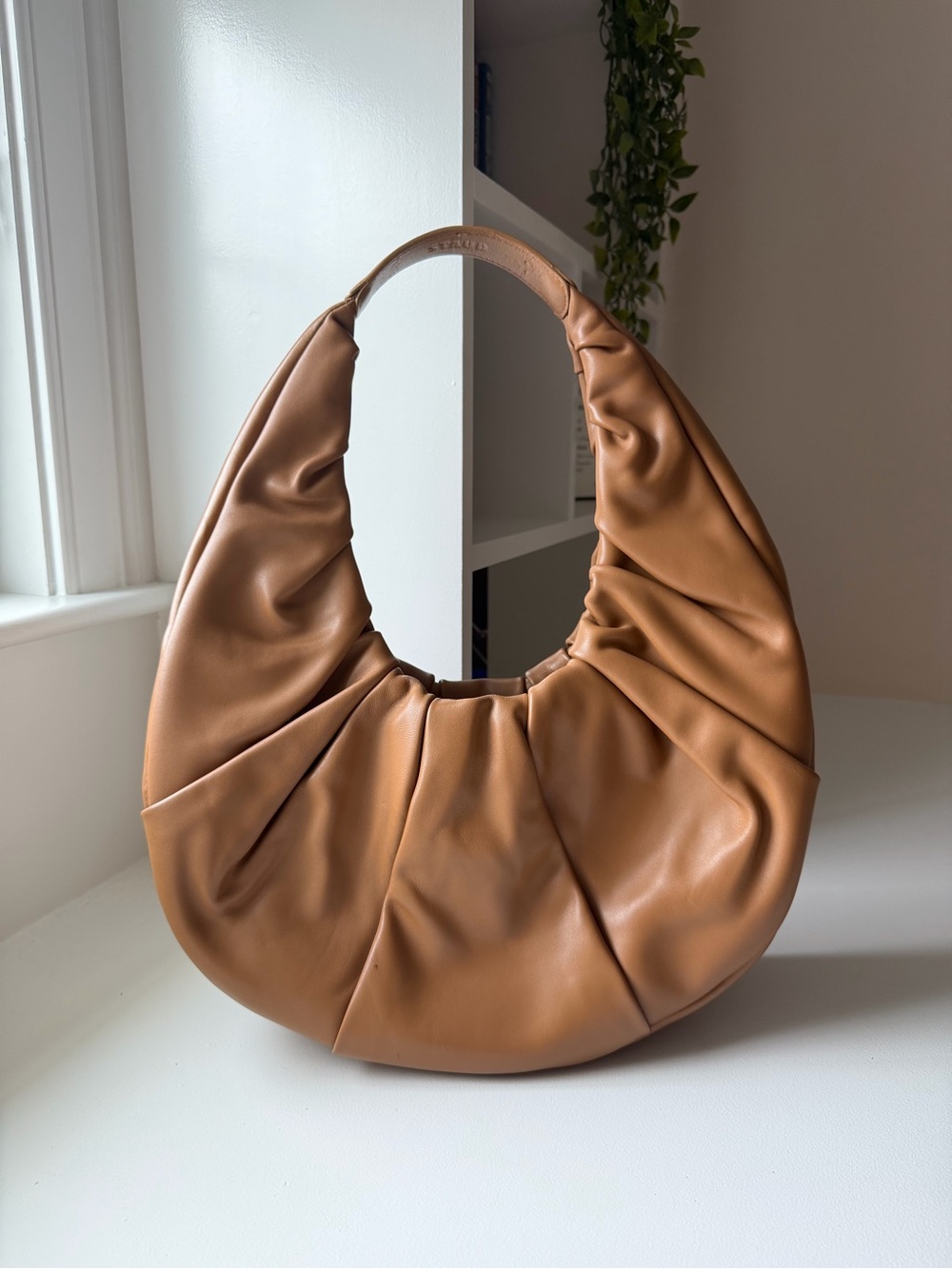 STAUD Large Soft Moon Crescent Bag Brown Leather